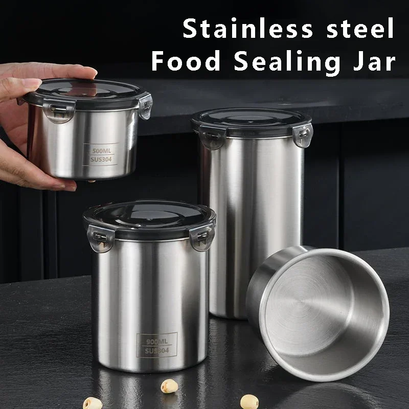 Coffee Tea And Sugar Canisters - ステンレス製食品容器,密閉容器,コーヒー豆,スナック収納缶,茶葉オーガナイザー,キッチンアクセサリー