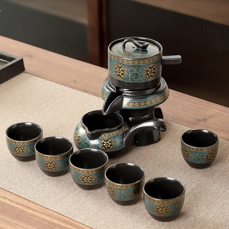 Gongfu Tea Set - 家庭用ティーセットクリエイティブリビングルーム半自動回転カンフーティーセット水茶作りセラミックティーカップビジネスギフト