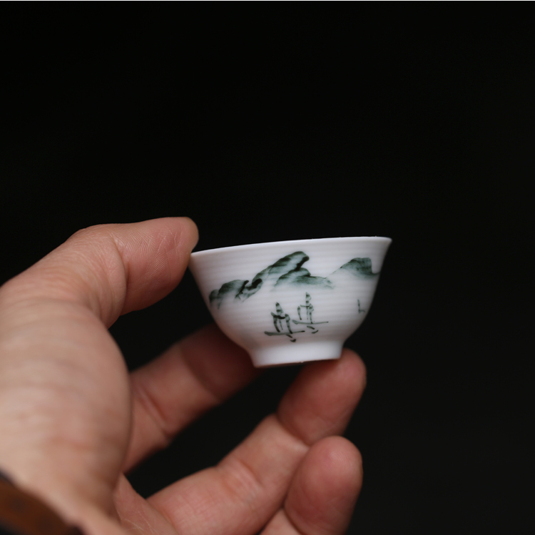 Gongfu Tea Set - ミニチュア中国風手描き白磁功夫茶カップ小屋帽子デザインティーセット田舎風セラミック食器