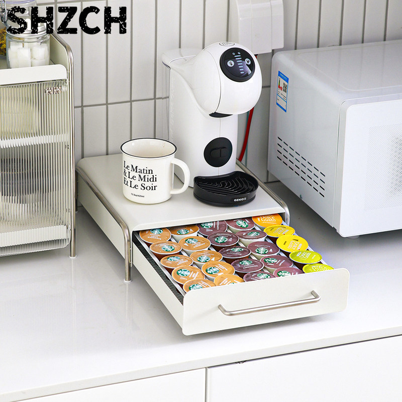 Coffee Tea Box - コーヒーカプセルホルダー、INSスタイルのキッチンカウンター用引き出しオーガナイザー、ティーバッグ収納ボックス、高級ホームバー装飾
