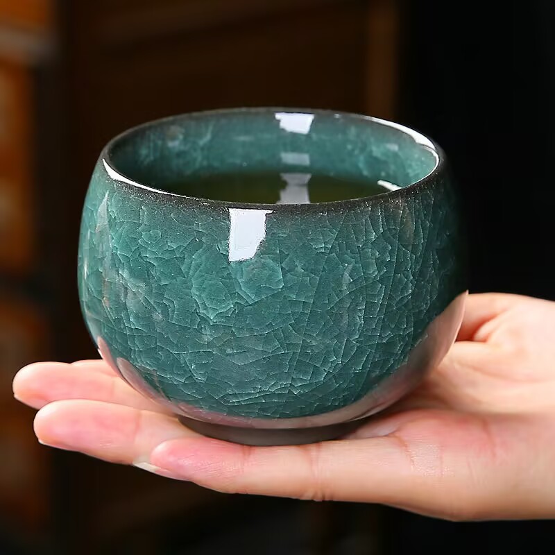 Gongfu Tea Set - ひび割れ釉薬セラミックティーカップセット シングル/カップル用 功夫茶カップ 中国風茶器 アイスクラッシング加工 ​