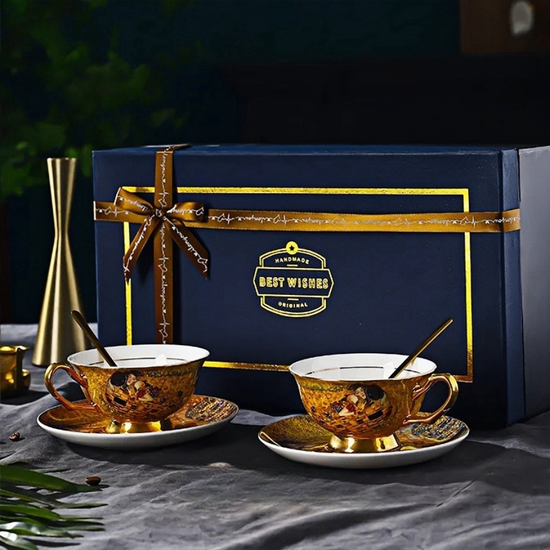 Coffee Tea Catering - ロイヤルバロックスタイルボーンチャイナコーヒーセット - ヴィンテージイングリッシュアフタヌーンティーカップ&ソーサー ギフトボックス付き エレガントセラミックウェディングデコレーション