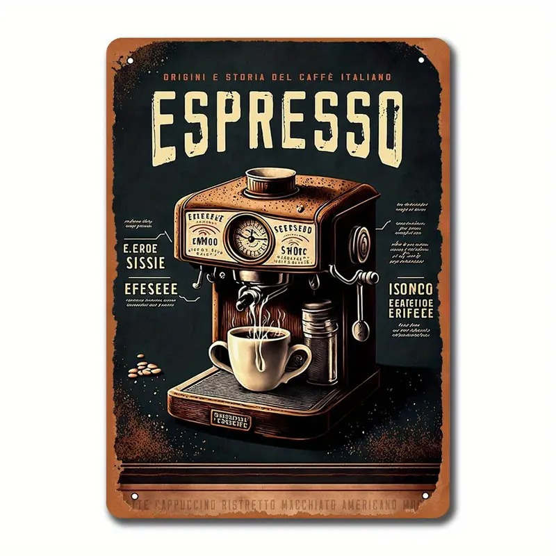 Coffee Tea Making Machine - レトロな金属製サイン - 「イタリアンエスプレッソコーヒーマシン」ヴィンテージコーヒーバー装飾 - コーヒー愛好家のための感動的なブリキサイン -