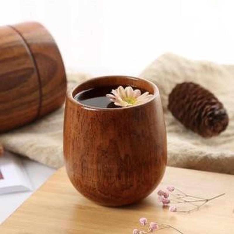 Mug Tea Coffee - 北欧の大きな腹の木製カップ、無垢材、火傷防止ティーカップ、創造的なワイン