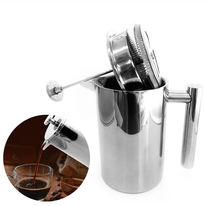 Coffee Tea Press - 二重壁断熱コーヒーポットフィルター耐熱フレンチプレスコーヒーメーカー錆びない食品グレードティーメーカープランジャーミキサー