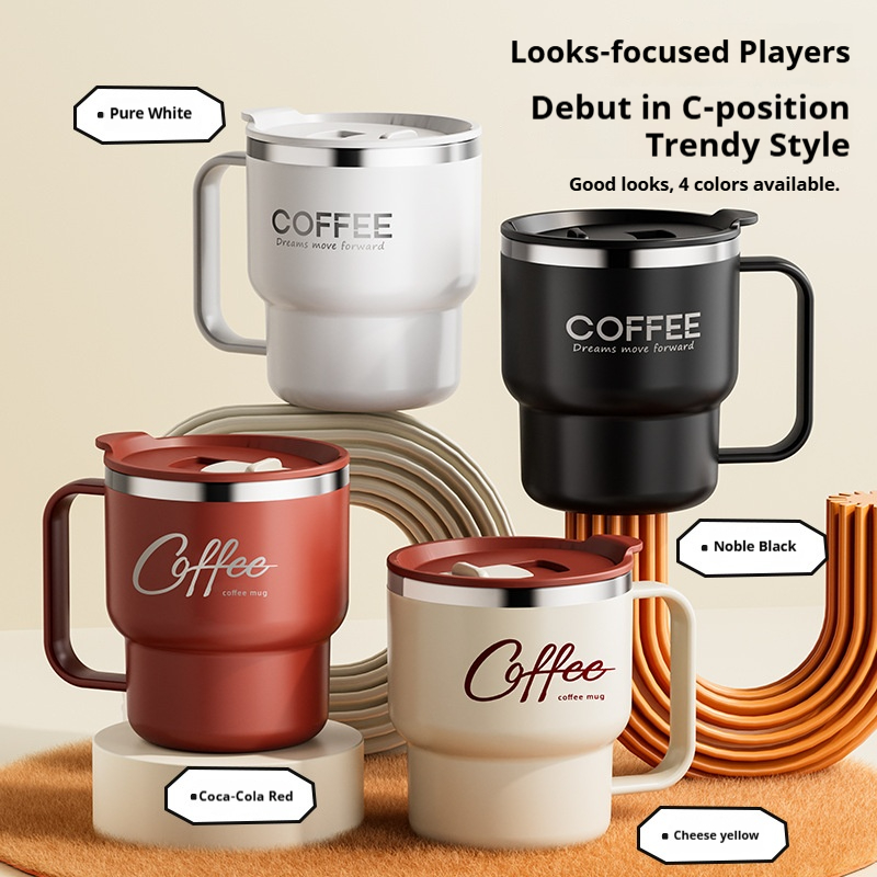 Coffee Tea Weight Loss - 400 ミリリットルステンレス鋼コーヒーマグハンドル付きポータブル二重層ミルクコーヒーマグ密封漏れ防止飲料熱水カップ