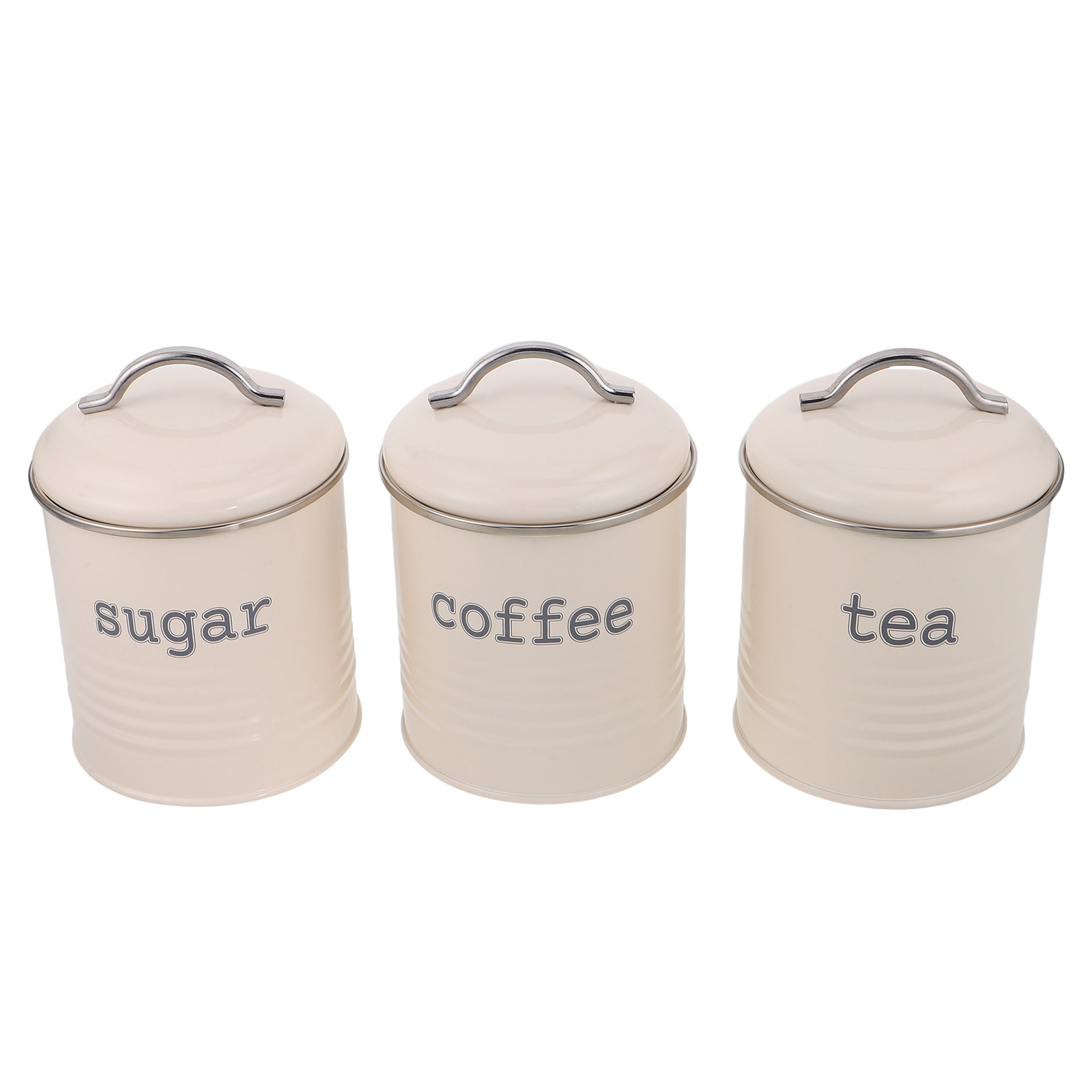 Coffee Tea And Sugar Canisters - 3個セット 密閉コーヒー豆容器セット 気密茶葉砂糖キャニスター ホワイトアイアン製キッチン収納ジャー ハンドル付き パントリー旅行用