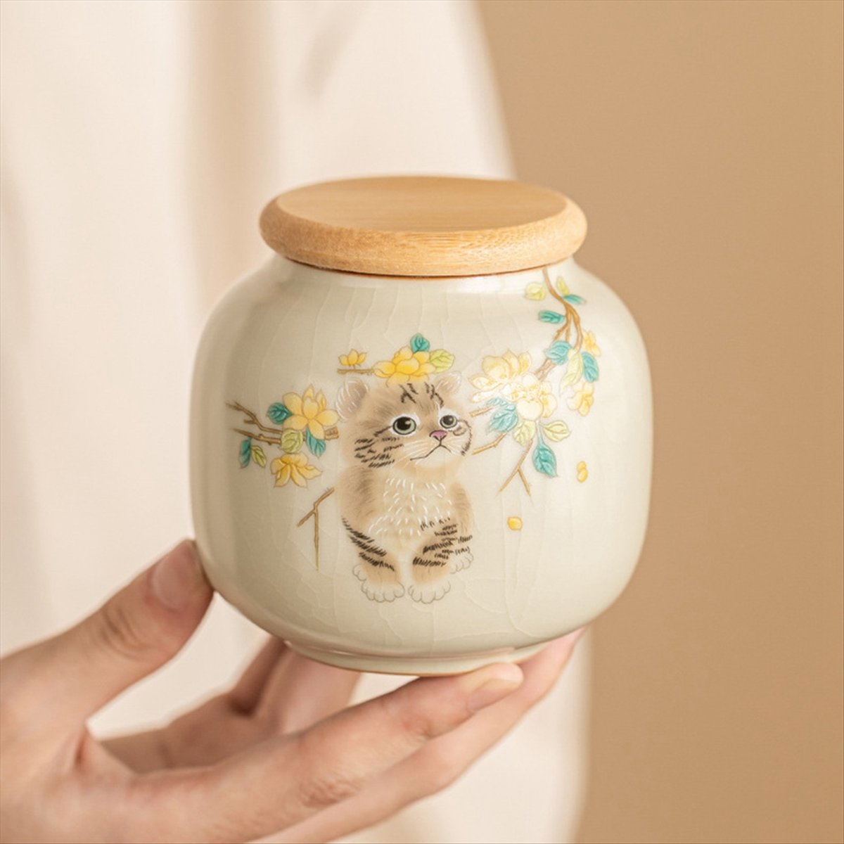Canister Coffee Sugar Tea - 9オンスのセラミック製茶筒、気密蓋付き - 可愛らしいデザインの保存容器、茶葉、コーヒー、砂糖の整理に