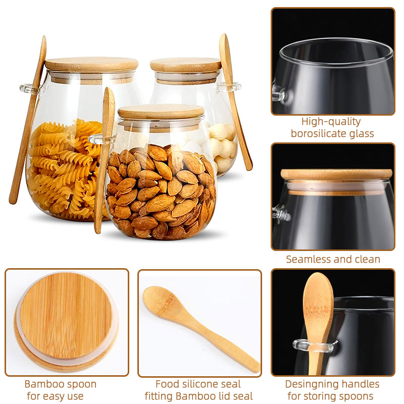 スプーンと蓋付きのガラスジャー、透明なスパイスジャー、小さな - Coffee Tea Sugar Canisters のレビューと価格