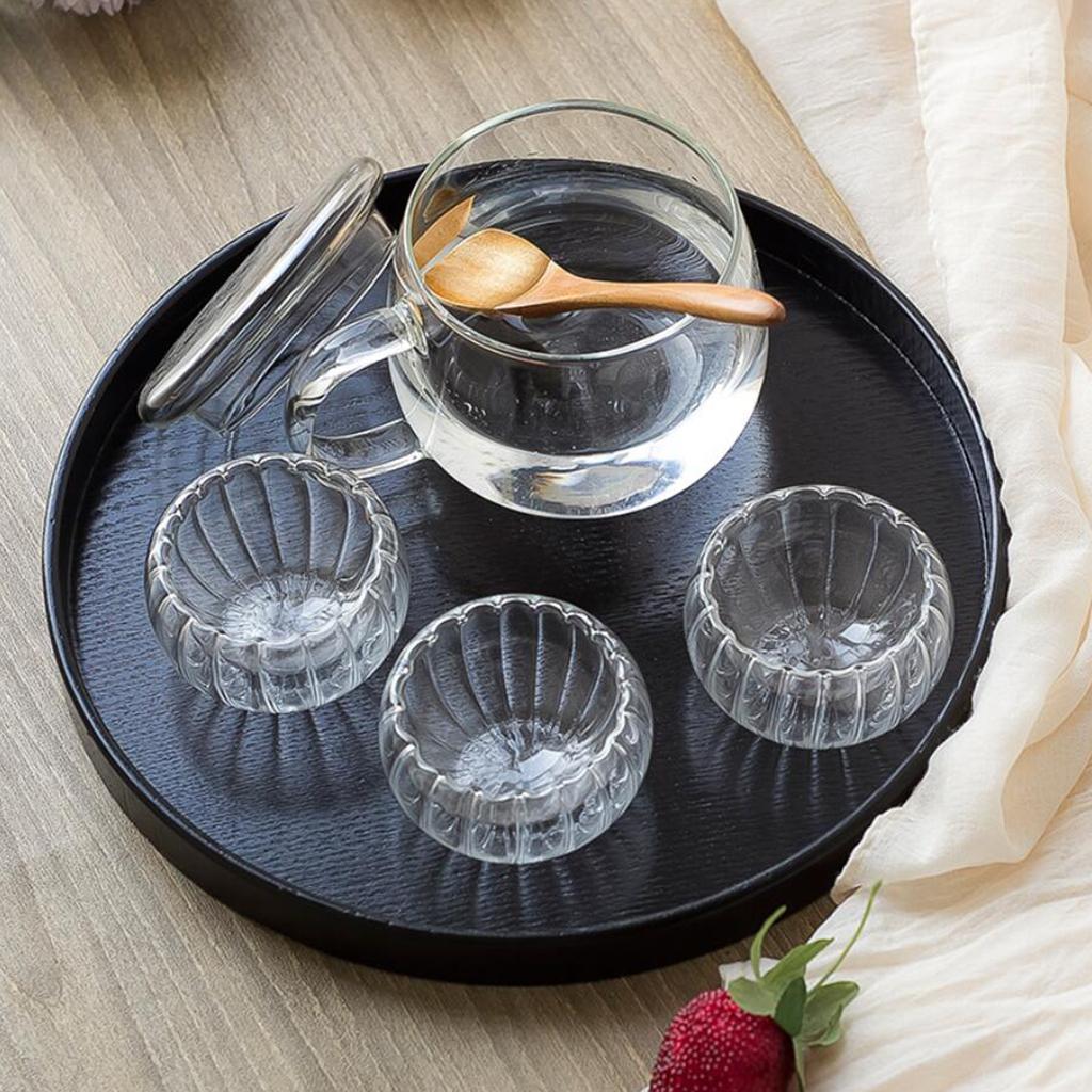 木製ティートレイ クラシックペイント装飾ラウンドプラッター  - Coffee Tea Or のレビューと価格