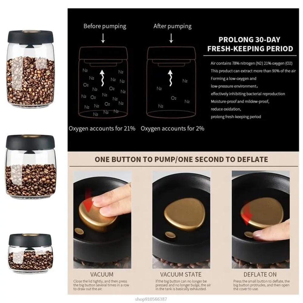 1パックコーヒー豆保存容器気密蓋プレスダウン真空ガラスコーヒ - Coffee Tea Press のレビューと価格