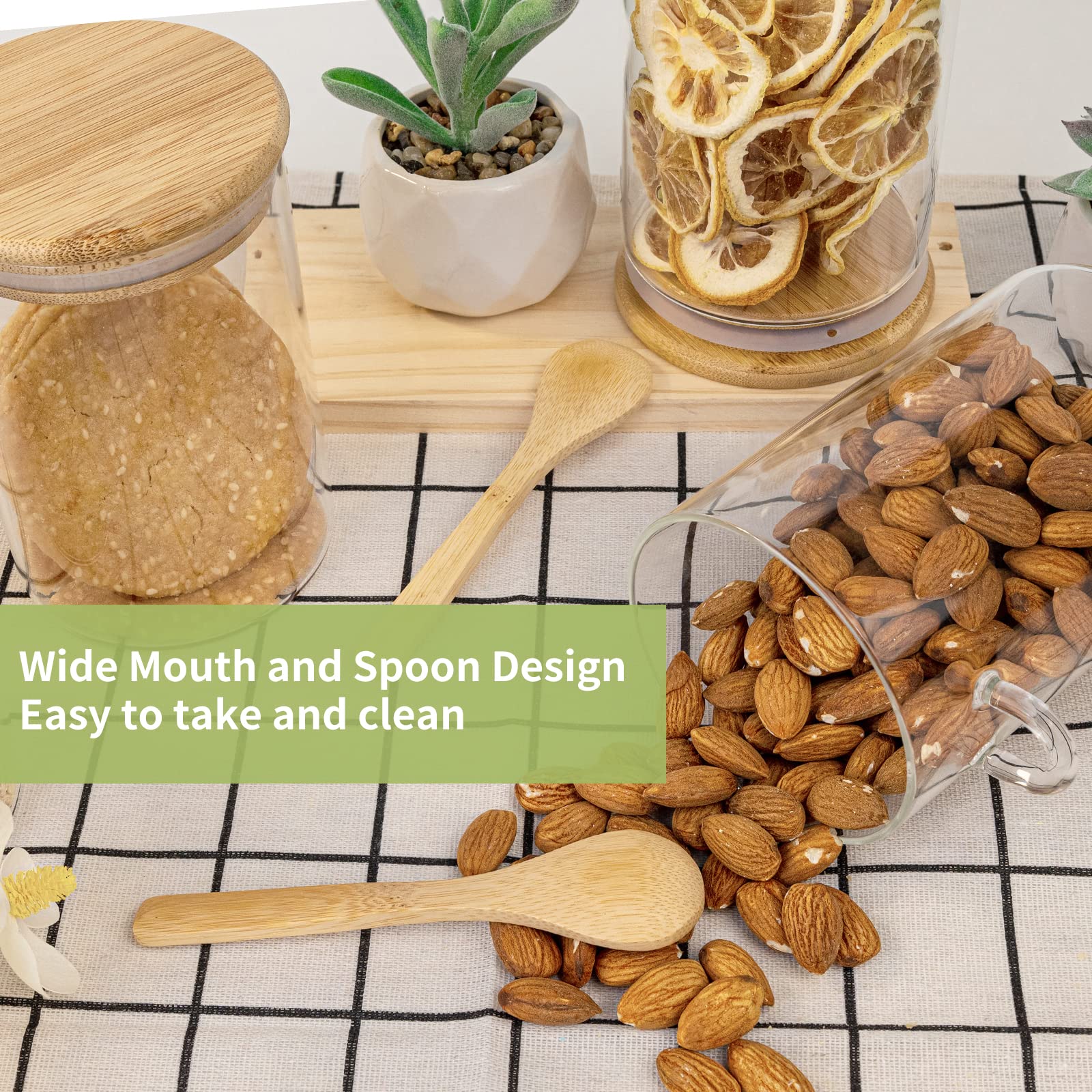 気密性のある食品保存用プラスチック容器、木製スプーンと蓋付き - Coffee Tea Sugar Canisters のレビューと価格