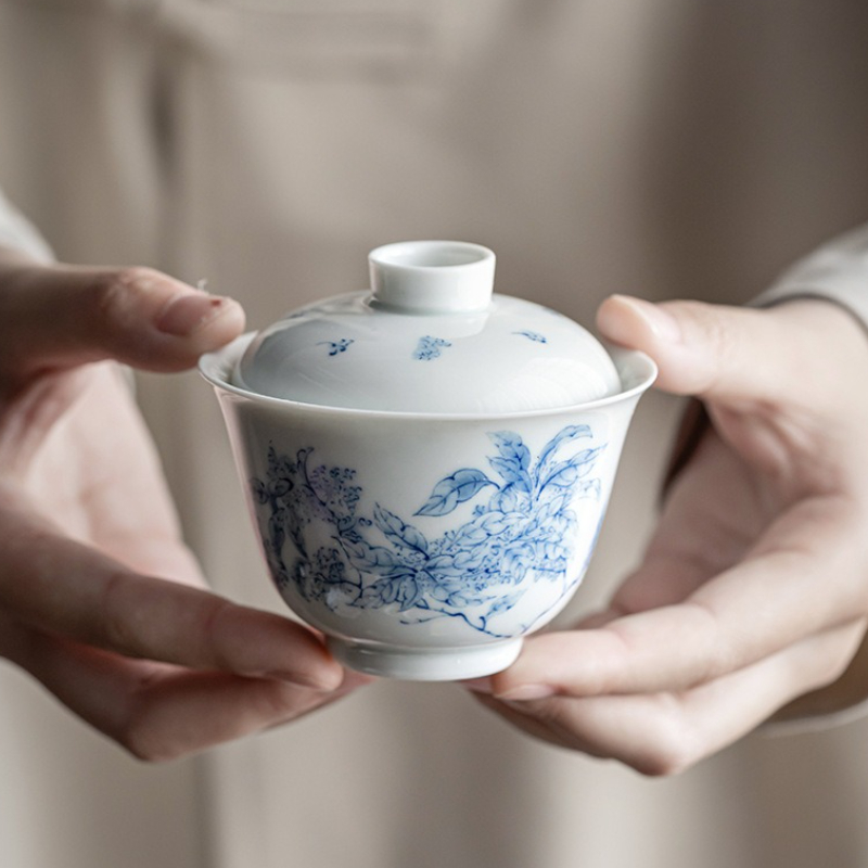 アンティークブルーホワイト磁器ガイワン手描きジャスミン花柄セ - Gongfu Tea Set のレビューと価格