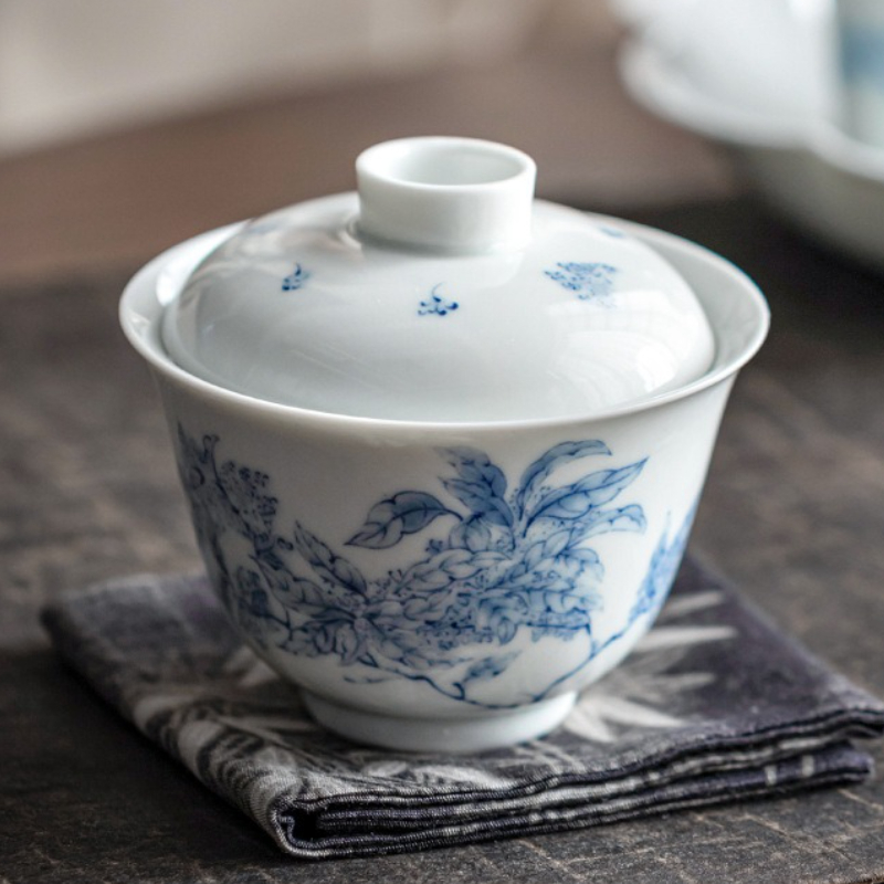 アンティークブルーホワイト磁器ガイワン手描きジャスミン花柄セ - Gongfu Tea Set のレビューと価格