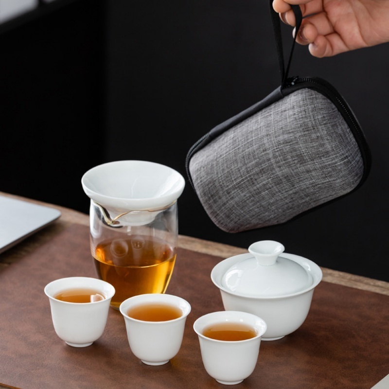携帯用中国カンフーティーセット、陶器製ティーポットセット、旅 - Gongfu Tea Set のレビューと価格
