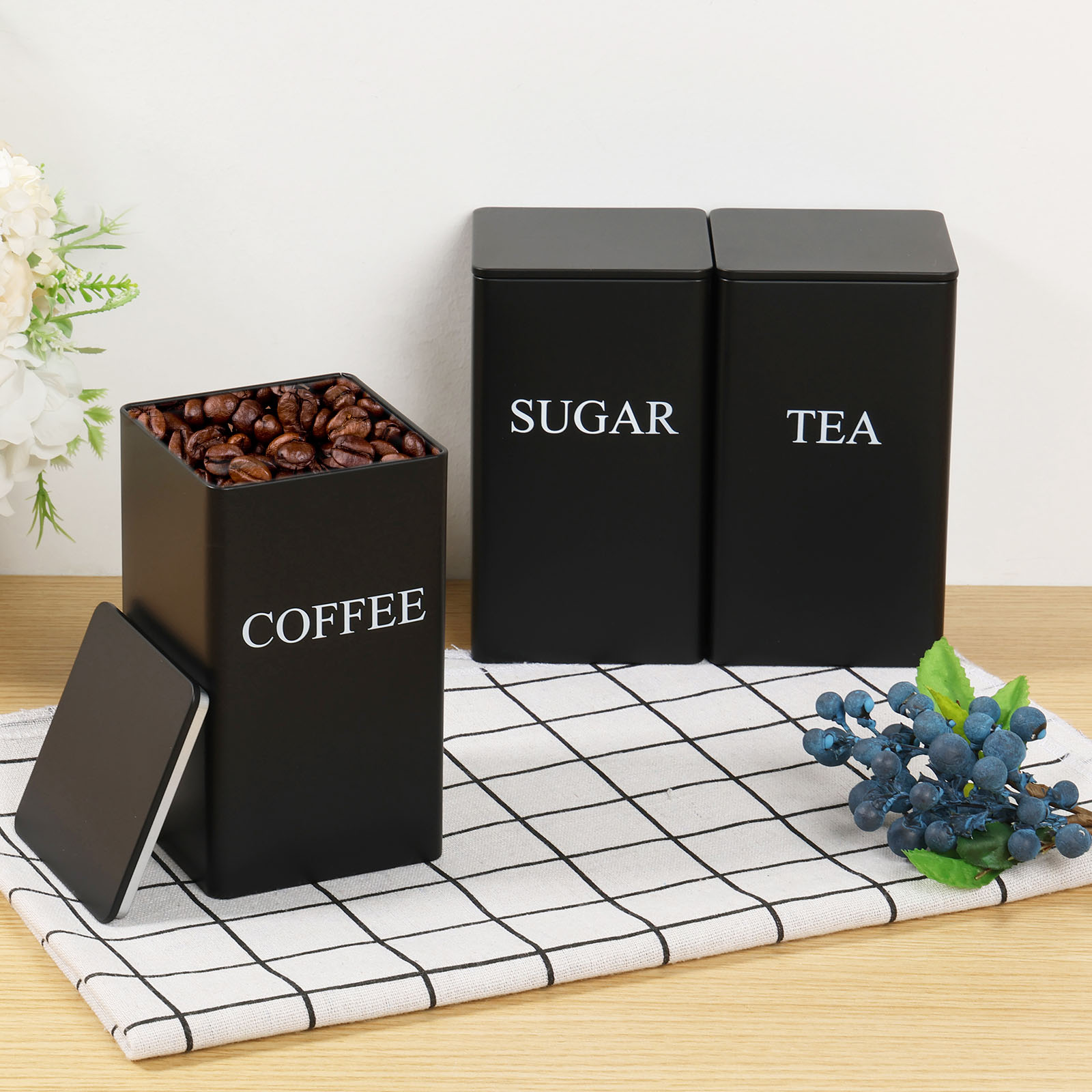 3 個コーヒー豆保存キャニスター茶砂糖真空密封瓶鉄キャニスタ - Coffee Tea Sugar Canisters のレビューと価格