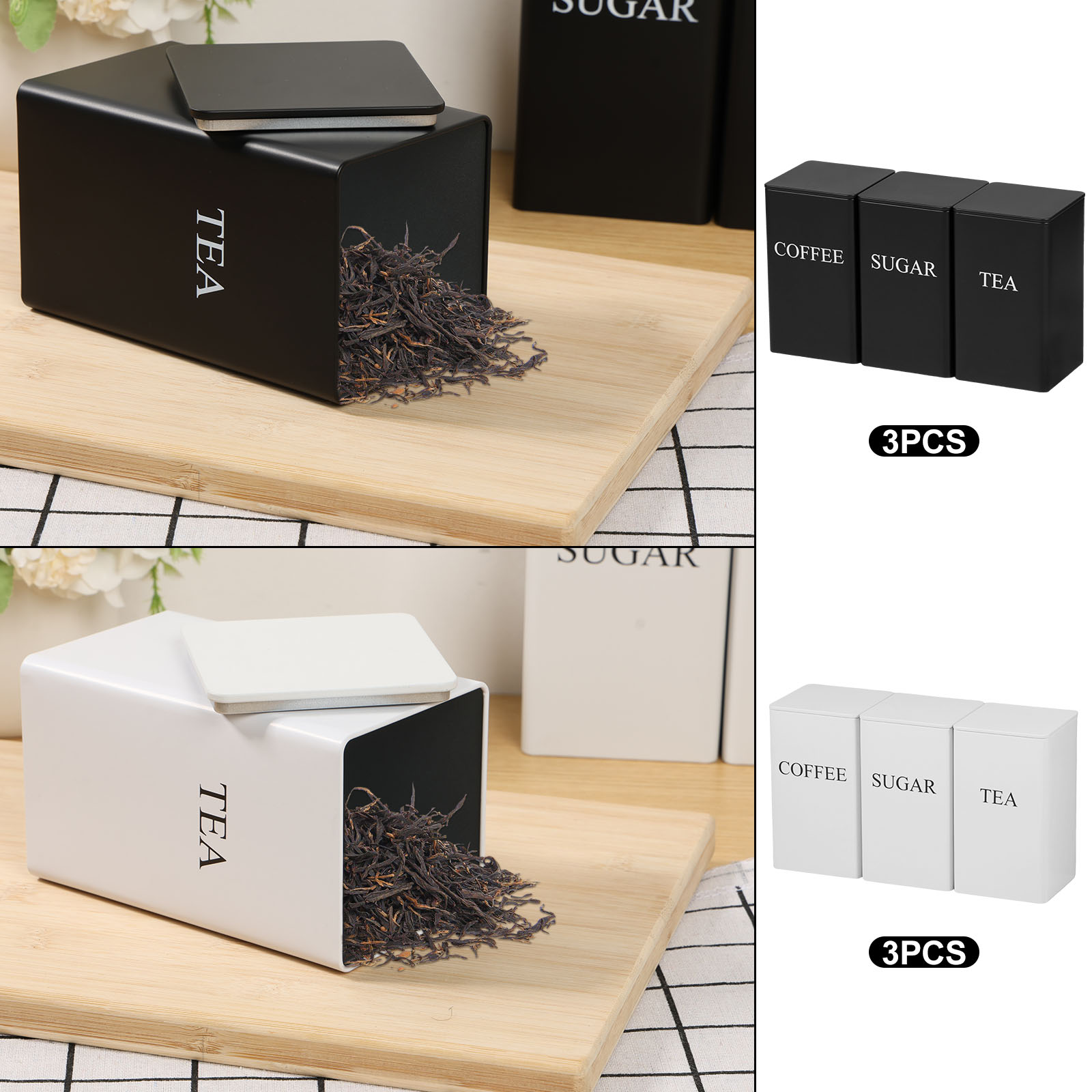 3 個コーヒー豆保存キャニスター茶砂糖真空密封瓶鉄キャニスタ - Coffee Tea Sugar Canisters のレビューと価格