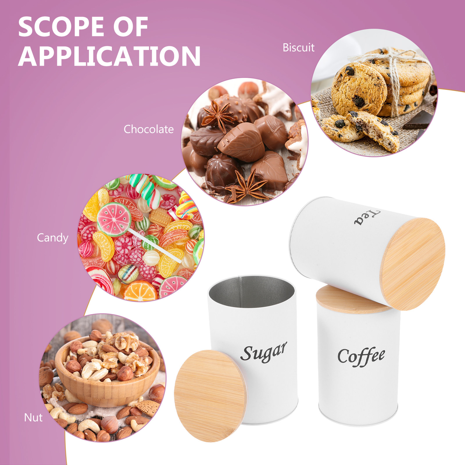 3個セット 密閉丸型キャニスター 亜鉛メッキ鉄製 竹製蓋付き - Coffee Tea And Sugar Canisters のレビューと価格