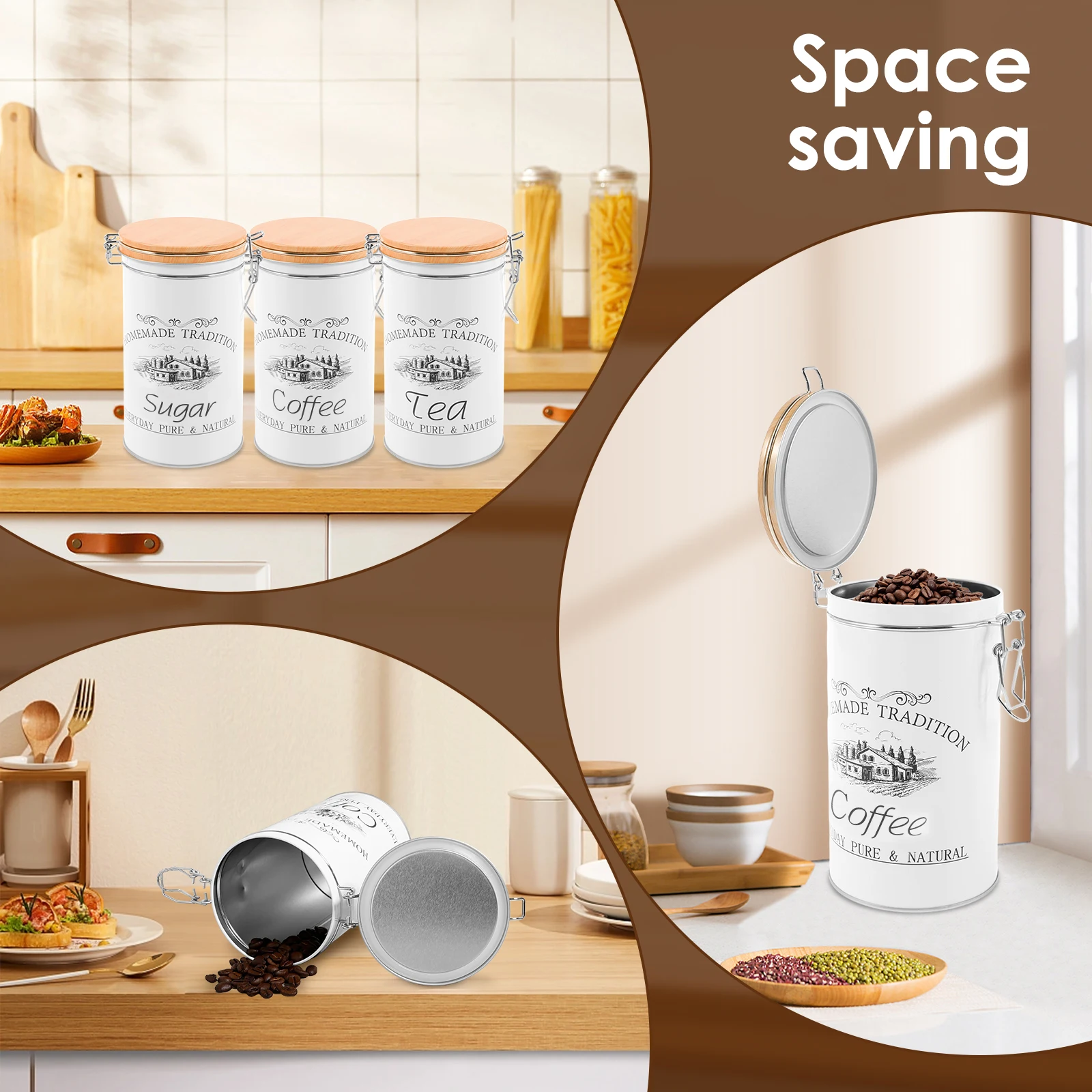 3個セット 茶葉・コーヒー・砂糖用キャニスター 金属製コーヒ - Coffee Tea And Sugar Canisters のレビューと価格
