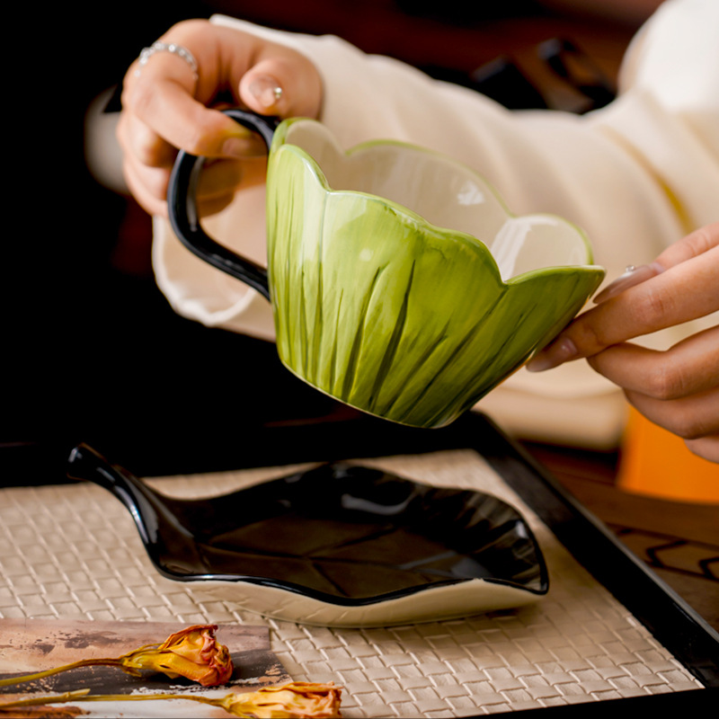 不規則な手描きコーヒーカップ皿セット絶妙なオフィスアフタヌー - Mug Tea Coffee のレビューと価格