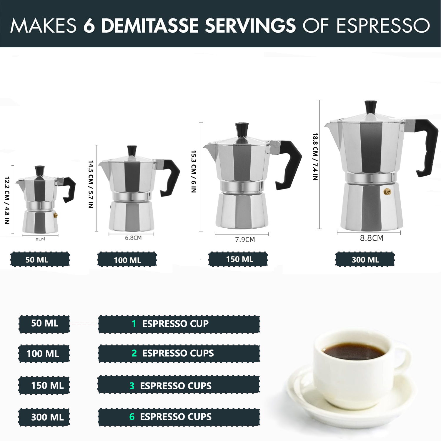 クラシックなアルミ製モカポット 50-300ML 家庭用コン - Coffee Tea Making Machine のレビューと価格