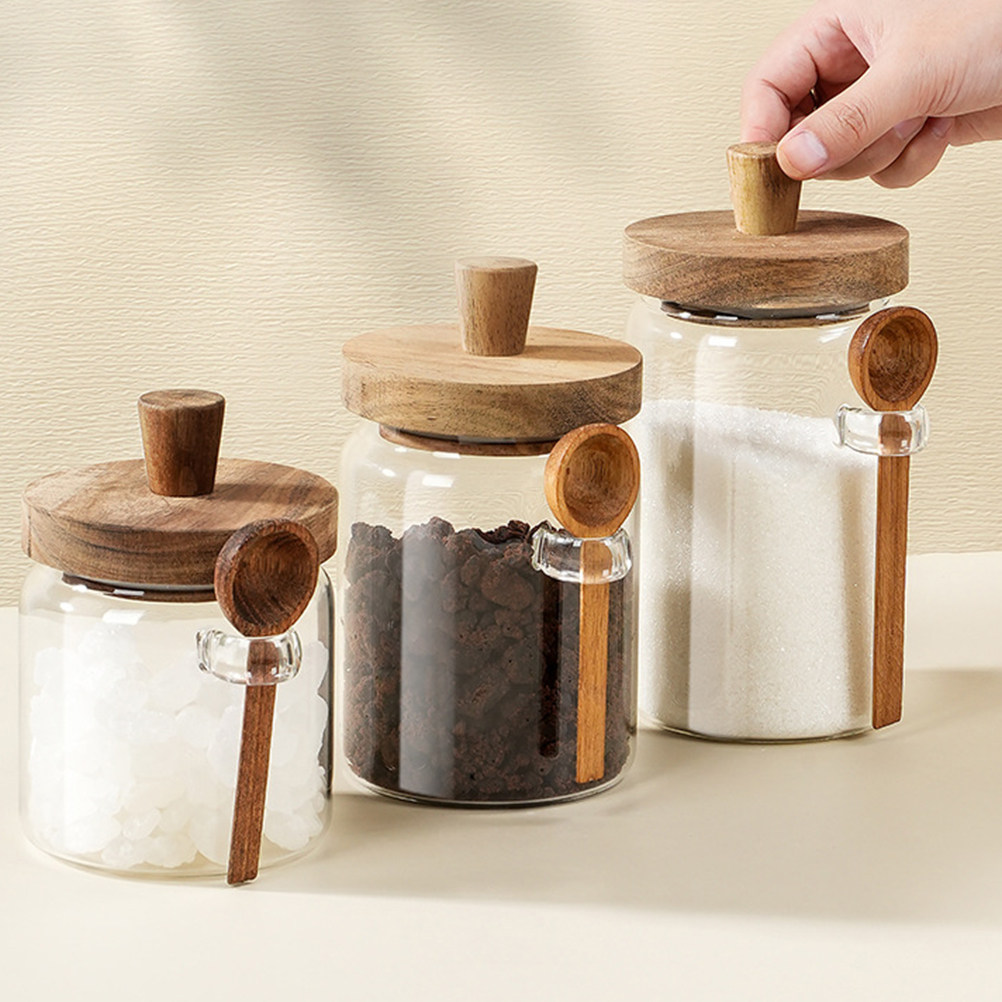 ガラス製コーヒー豆保存容器 密閉木製蓋付き 漏れ防止 キッチ - Coffee Tea And Sugar Canisters のレビューと価格