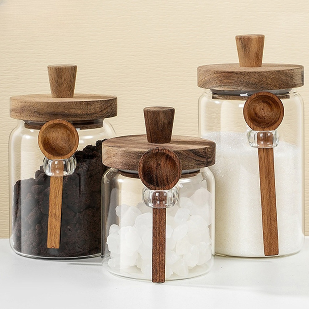 ガラス製コーヒー豆保存容器 密閉木製蓋付き 漏れ防止 キッチ - Coffee Tea And Sugar Canisters のレビューと価格