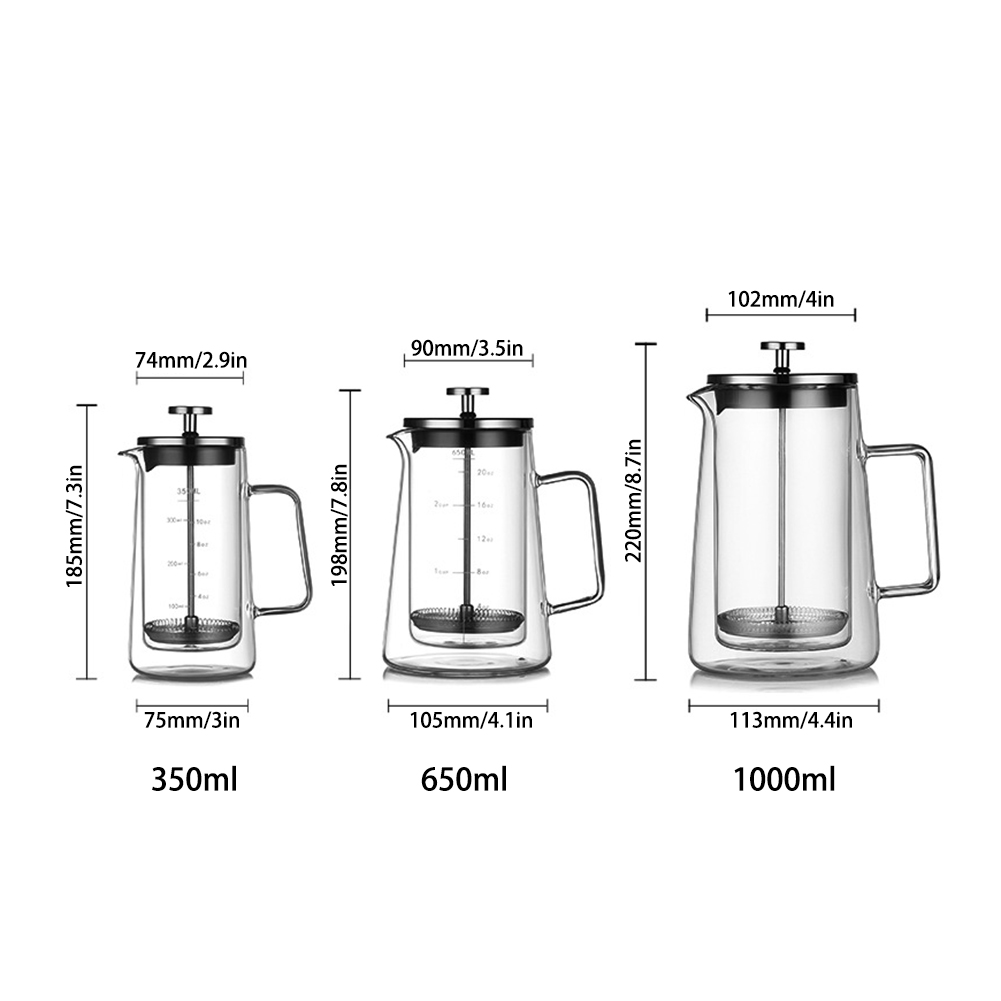 二重層フレンチプレスポット高ホウケイ酸ガラス製ティーコーヒー - Coffee Tea Press のレビューと価格
