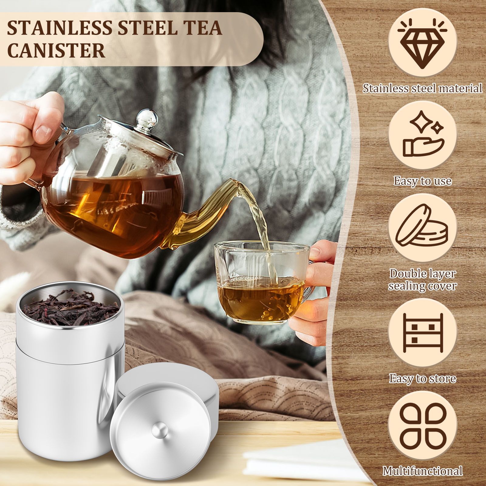 ステンレス鋼茶葉缶キャニスター肥厚ダブルシールコーヒー豆砂糖 - Coffee Tea And Sugar Canisters のレビューと価格