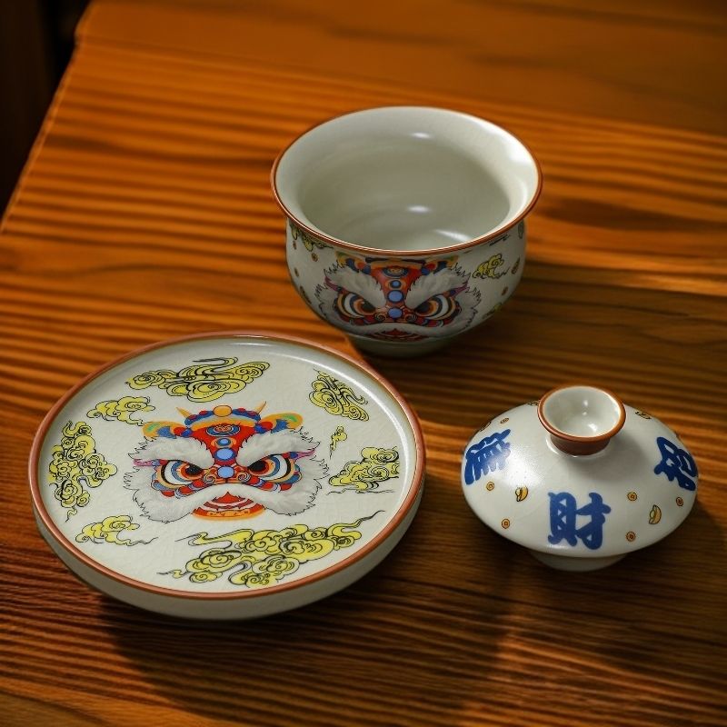 伝統的なRu Kiln Gaiwan中国茶器セット幸運の獅子 - Gongfu Tea Set のレビューと価格