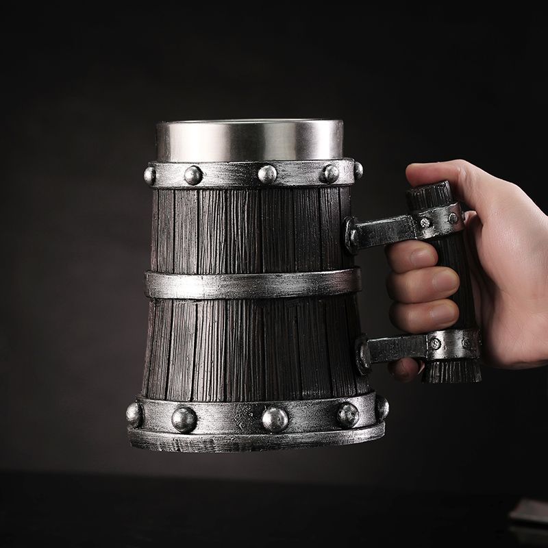 木目調ビールグラス樹脂ステンレス鋼マグカップ模造樽ビールジョ - Mug Tea Coffee のレビューと価格