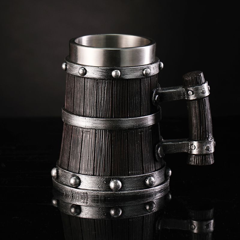 木目調ビールグラス樹脂ステンレス鋼マグカップ模造樽ビールジョ - Mug Tea Coffee のレビューと価格