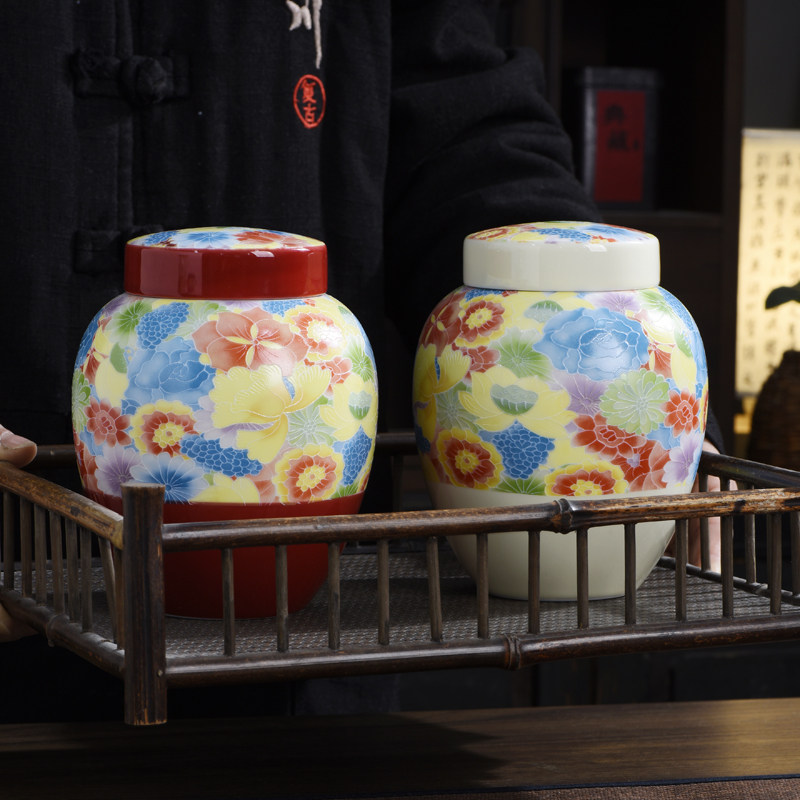 中国製陶磁器茶筒、カラフルな花柄の密閉容器、家庭用円筒形、ナ - Coffee Tea Or のレビューと価格