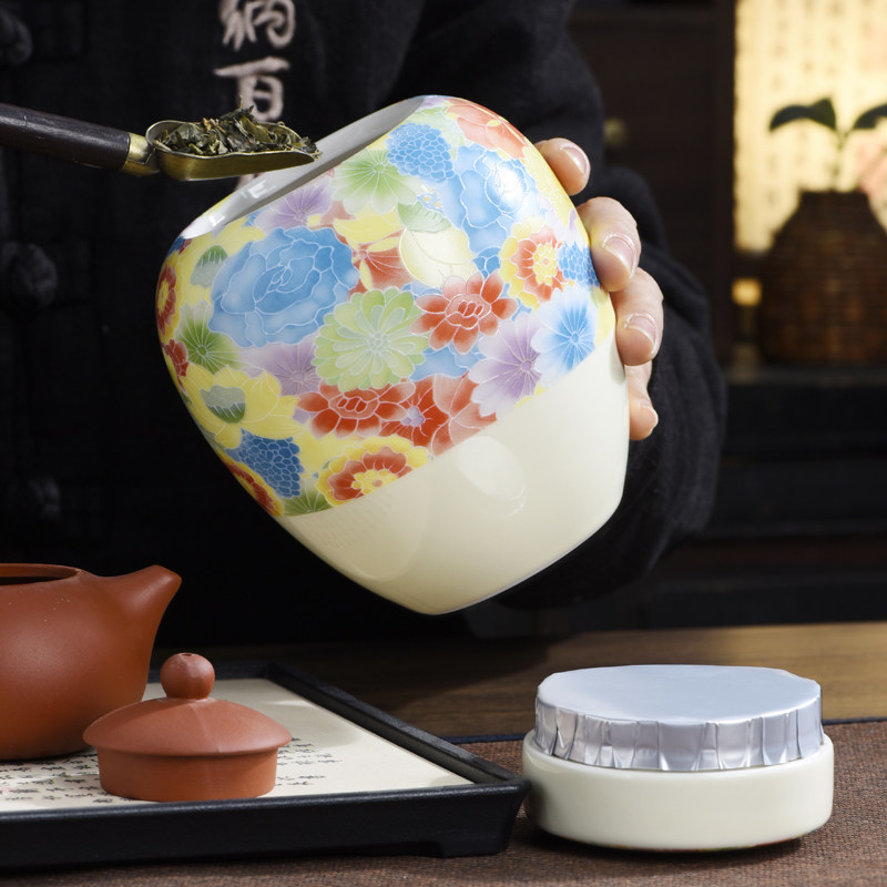 中国製陶磁器茶筒、カラフルな花柄の密閉容器、家庭用円筒形、ナ - Coffee Tea Or のレビューと価格