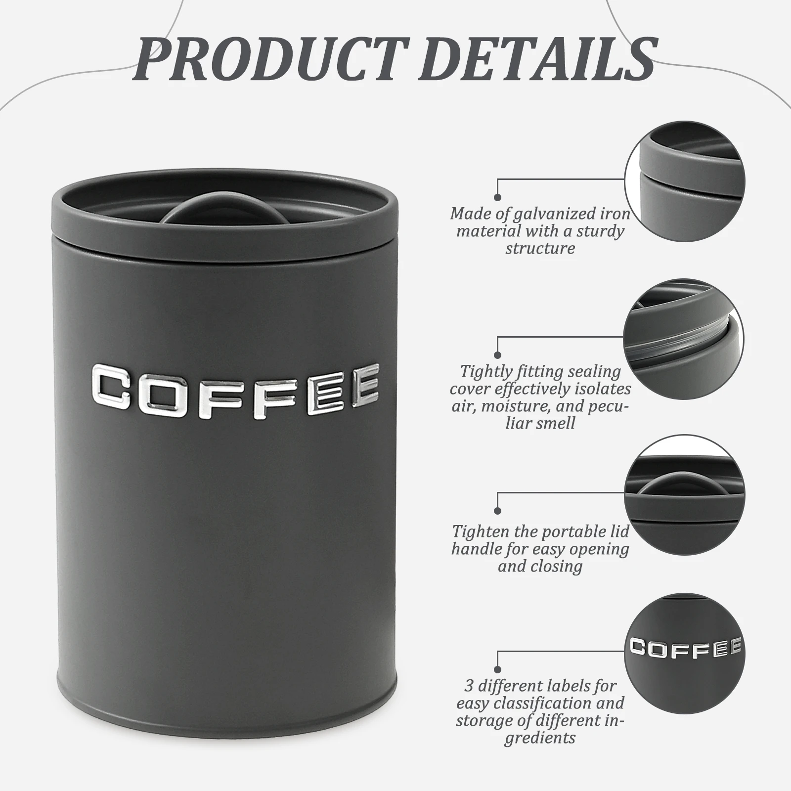 3個セット 茶葉・コーヒー・砂糖用キャニスター 金属製丸型キ - Coffee Tea And Sugar Canisters のレビューと価格