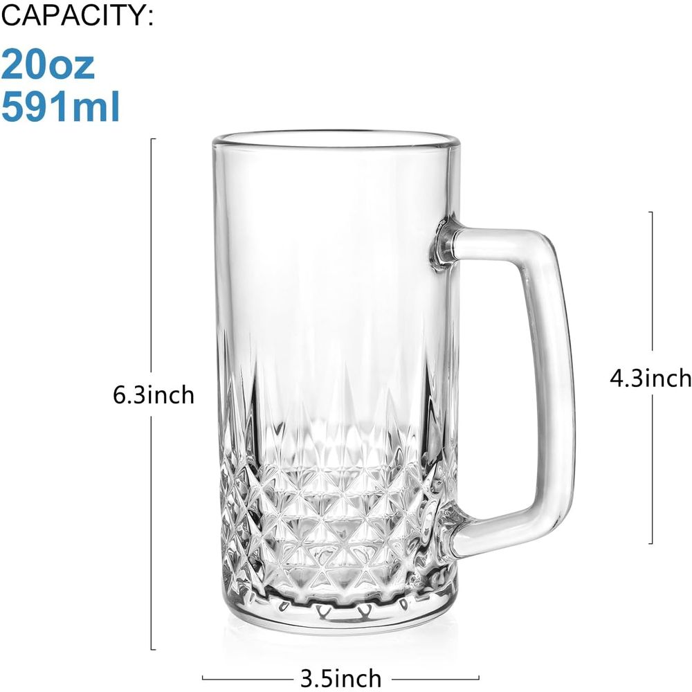 20オンスの頑丈なガラスマグカップ4個セット、透明な大きなジ - Mug Tea Coffee のレビューと価格