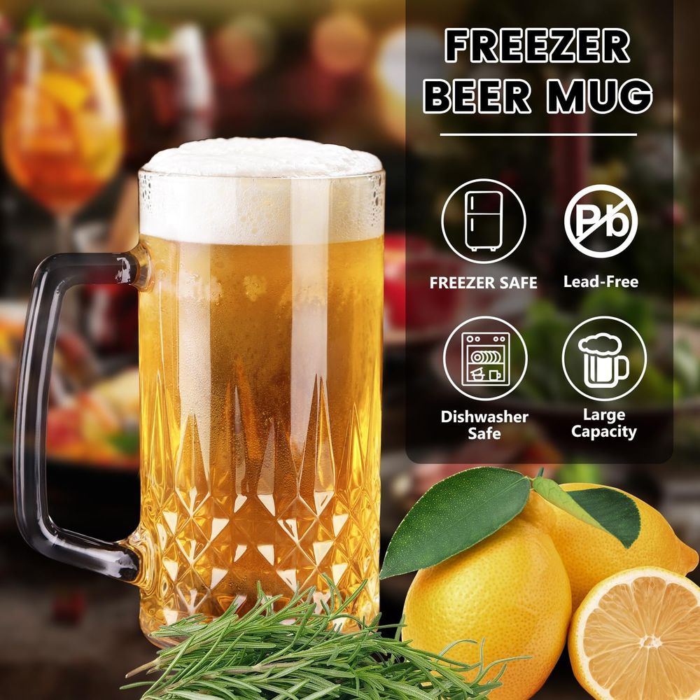 20オンスの頑丈なガラスマグカップ4個セット、透明な大きなジ - Mug Tea Coffee のレビューと価格