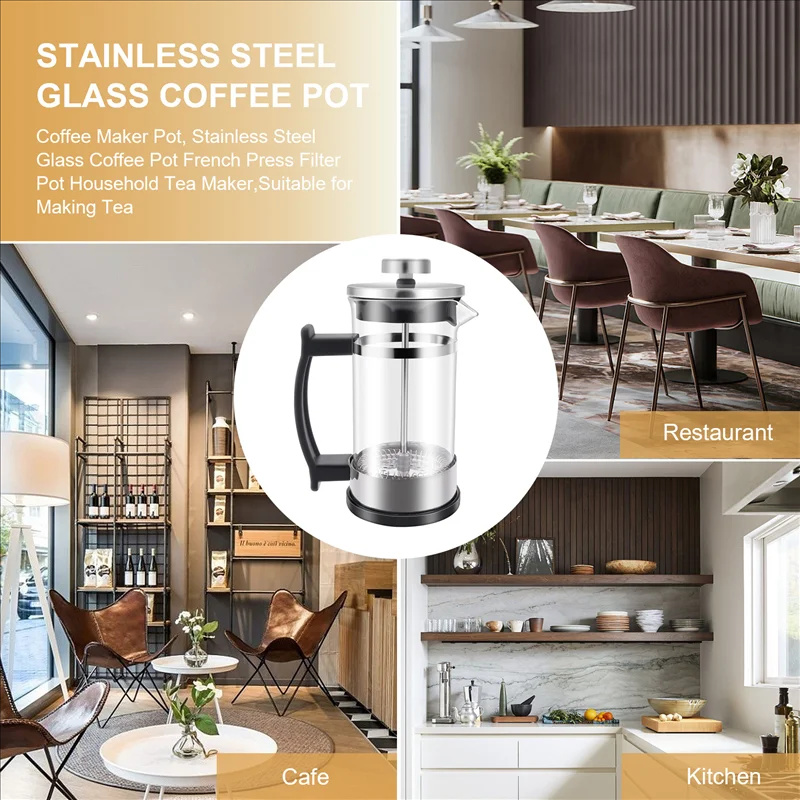 コーヒーフレンチプレスポットフィルター付き高ホウケイ酸ガラス - Coffee Tea Press のレビューと価格