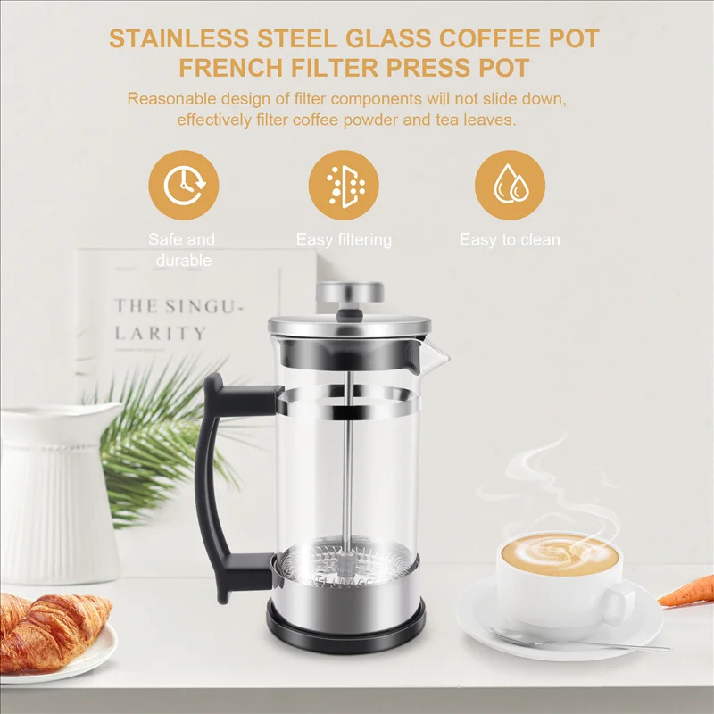 コーヒーフレンチプレスポットフィルター付き高ホウケイ酸ガラス - Coffee Tea Press のレビューと価格
